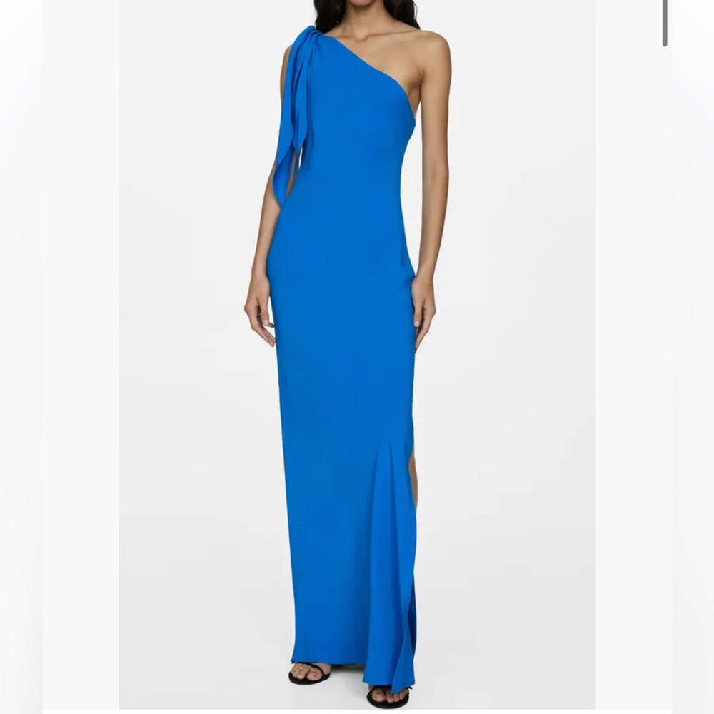 Mango Blue One-Shoulder Dress